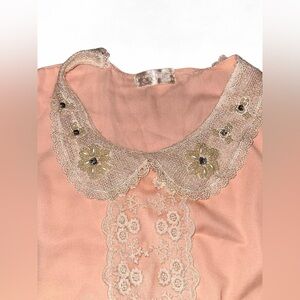 Elegant Lace Collar Blouse - Peach